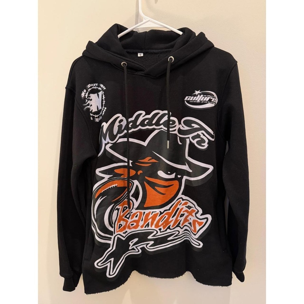 Culture Worldwide Bandits Black Graphic Hoodie Men's Small Streetwear Y2K